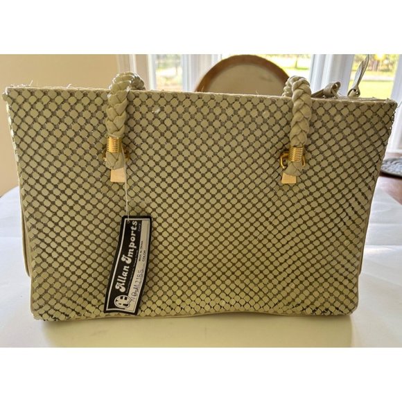 Vintage 1980's Allan Edward Handbag 12 x 18 Double Strap Mosaic Mesh Squares - Picture 1 of 10
